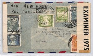 CHILE Air Mail Panagra Santiago GB Bedford via New York CENSOR Cover WW2 ZF285