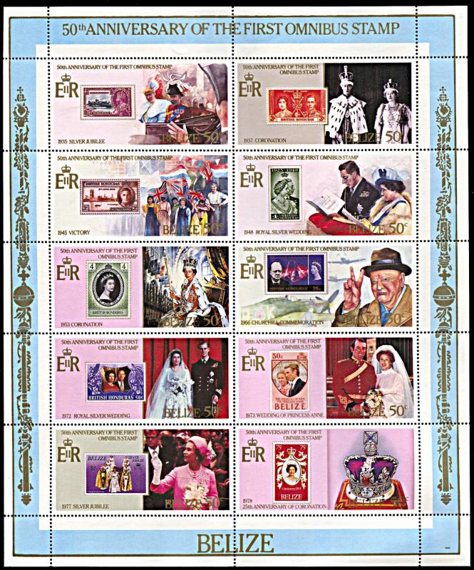 Belize 763, MNH, 50th anniversary of Omnibus Stamp Issues miniature sheet