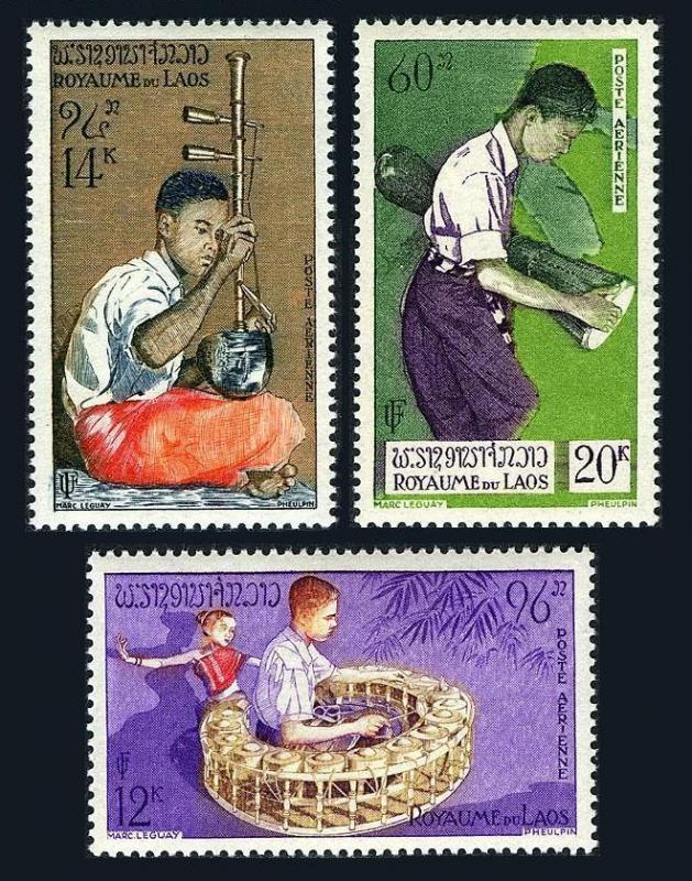 Laos C24-C26,MNH.Michel 63-65. Musical instruments 1957:Khong vong,Kong.