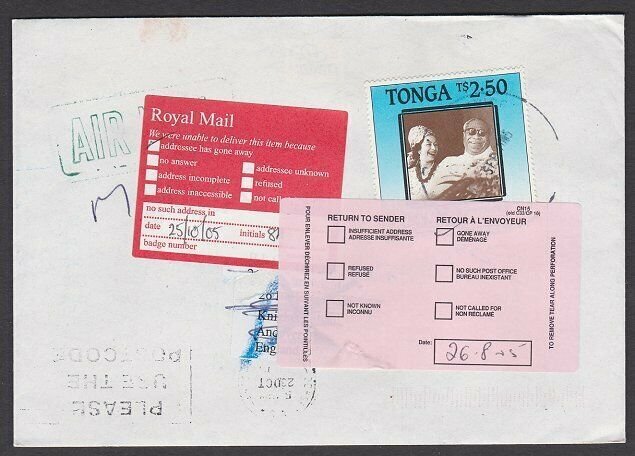 TONGA 2005 cover to UK -  Returned to Sender................................Q467