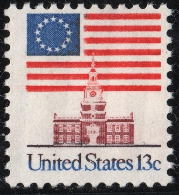 SC#1622 13¢ Flag Over Independence Hall Single (1975) MNH