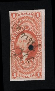 EXCELLENT GENUINE SCOTT #R69a F-VF 1862-71 RED 1ST ISSUE INLAND EXCHANGE IMPERF