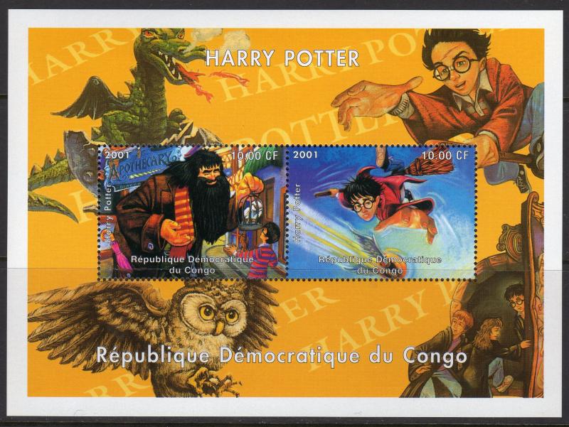 Congo D.R. 2001  Harry Potter - OWL Souvenir Sheet perforated MNH