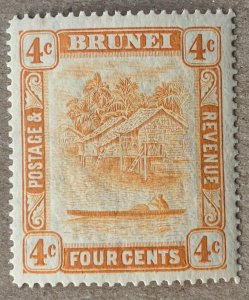 Brunei 1929 4c orange, unused.  Scott 48, CV $2.40.   SG 65