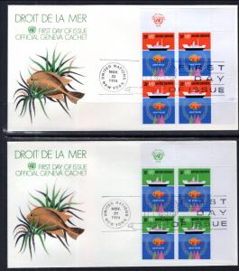 UN New York 254-255 Law of the Sea Plate Blocks Geneva Set of Two U/A FDC