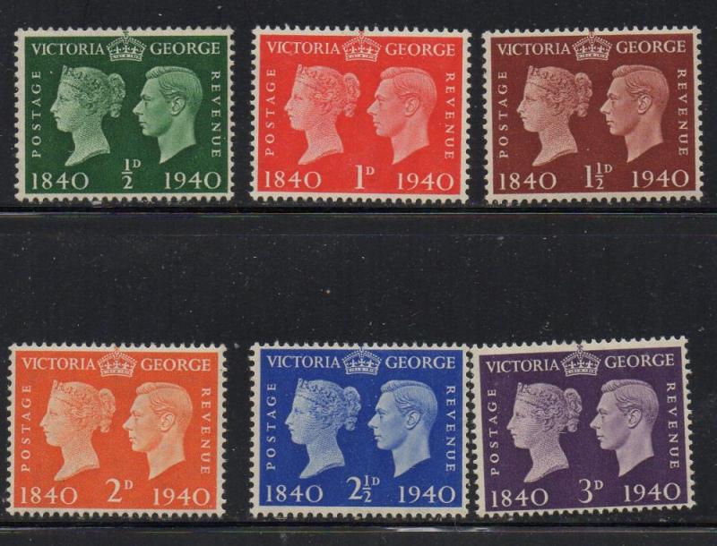 Great Britain Sc 252-7 1940 100th Anniversary stamps tamp  set mint