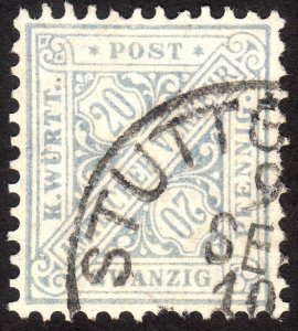 1908, Germany Wurttemberg, 20pfg, Used, Sc O127