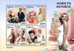 LIBERIA- 2023 - Marilyn Monroe - Perf 4v Sheet - Mint Never Hinged