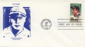 1989 Lou Gehrig Baseball (Scott 2417) Unk Blue Face FDC