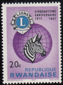 Rwanda 1967 MNH Sc 233 20c Zebra, globe Lions Emblem