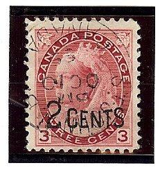 Canada Used Scott #88 2 Cent on 3 Cent Carmine