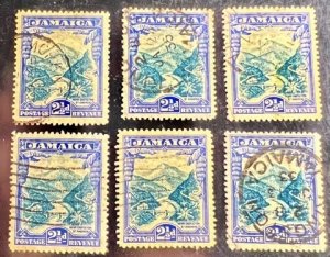 Jamaica Scott# 107 F/VF Used Lot of 6 Cat $11.10