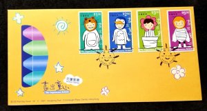 Hong Kong Children Stamps 2001 Painting Penguin Honey Bee Cat Flower Artist FDC