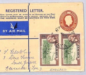 JAMAICA KGVI Air Mail *Newcastle* Registered Stationery Cover GB Gosforth ZN80