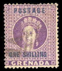 Grenada #11 Cat$20, 1875 1sh purple, used