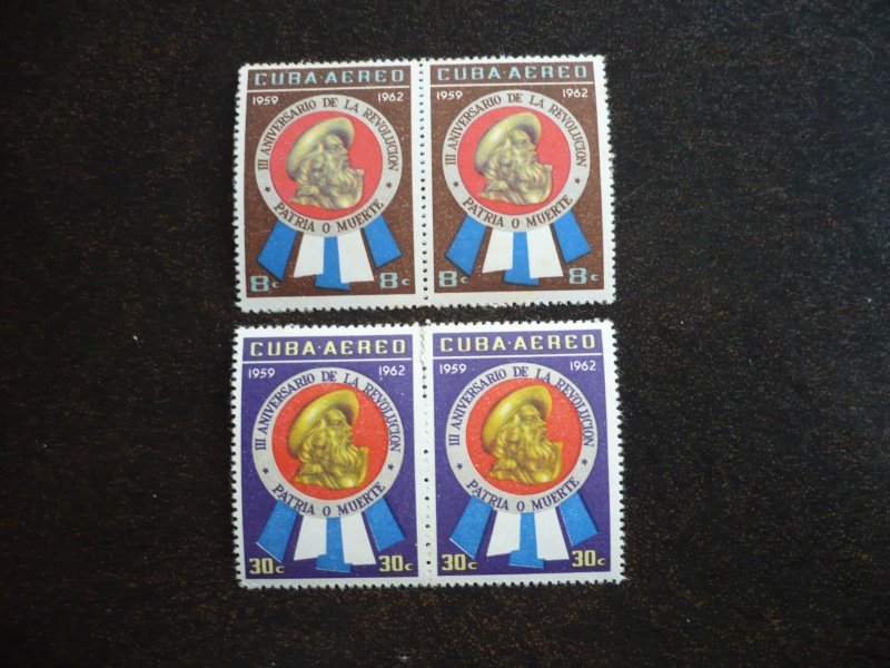 Stamps - Cuba - Scott# C226,C228 - Mint Hinged Partial Set of 2 Stamps in Pairs