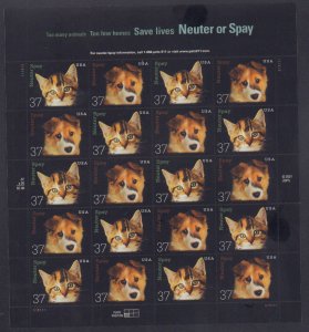 United States #3670-3671, Complete Set, Pane of 20, 2002, Dogs, Cats, Animals...