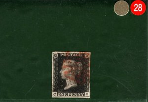 GB PENNY BLACK QV Stamp SG.1 1d Plate 5 (CE)*State 1 (1840) VFU Cat £525+ GRED28