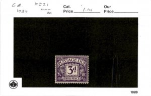 Great Britain, Postage Stamp, #J21 Mint Hinged, 1937 Postage Due (AB)