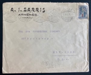 1917 Athens Greece Commercial cover to New York USA Via Italy