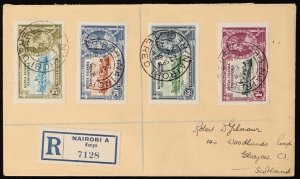 KENYA & UGANDA & TANGAN 1935 Registered cover KGV Silver Jubilee set. To Glasgow