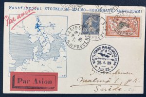 1929 Paris France First Night Flight Airmail Cover FFC To Malmo Sweden