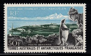 FRENCH ANTARCTIC 1968 Port, Penguin & Explorer; Scott C14, Yvert 14; MNH