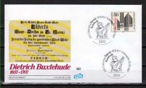 Germany, Scott cat. 1507. Composer D. Buxtehude issue. Organ. First day cover. ^