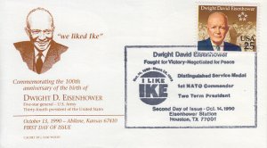 1990 USA Dwight D Eisenhower Birthday Houston TX Wood Cachet