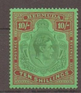 BERMUDA SG119 1938 10/= GREEN & DEEP LAKE ON PALE EMERALD p14 MTD MINT