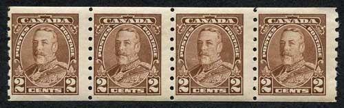 Canada SG353 1935 2 cent coil stamp imperf x perf 8 Mint Strip 2 are U/M