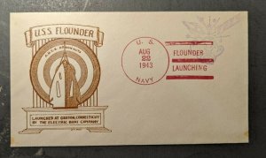 1943 USS Flounder Launched Submarine Navy Cover Flounder Launching Cancel