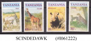 TANZANIA - 1986 ENDANGERED ANIMALS RHINOCEROS CHEETAH GIRAFFE - 4V - MINT NH