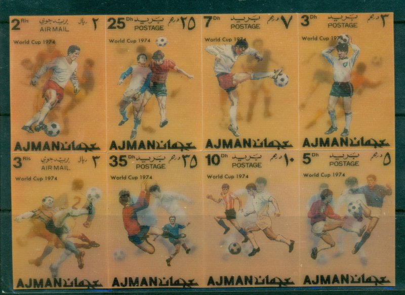 Ajman 1972 Mi#1461-1468 Football World Championships Munich, 3d plastic coate...