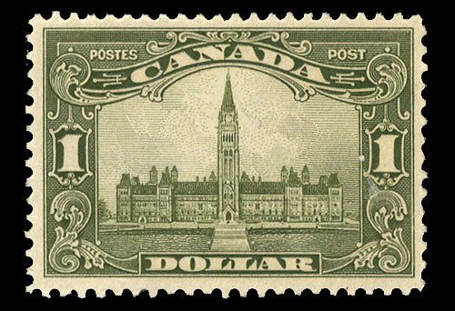 Canada #159 Cat$575, 1928-29 $1 olive green, well centered with wide margins,...