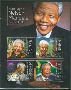 NIGER 2013 NELSON MANDELA IN MEMORIAM SHEET OF FOUR STAMPS