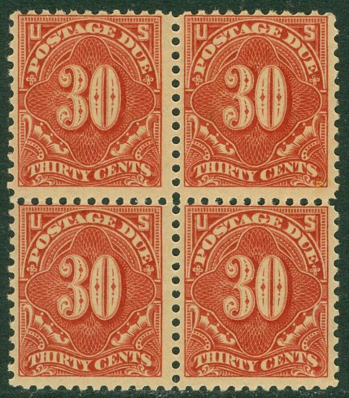 EDW1949SELL : USA 1917 Sc #J66 Blk of 4 Mint, 3 NH 1 LH Scarce PO Fresh Cat $740