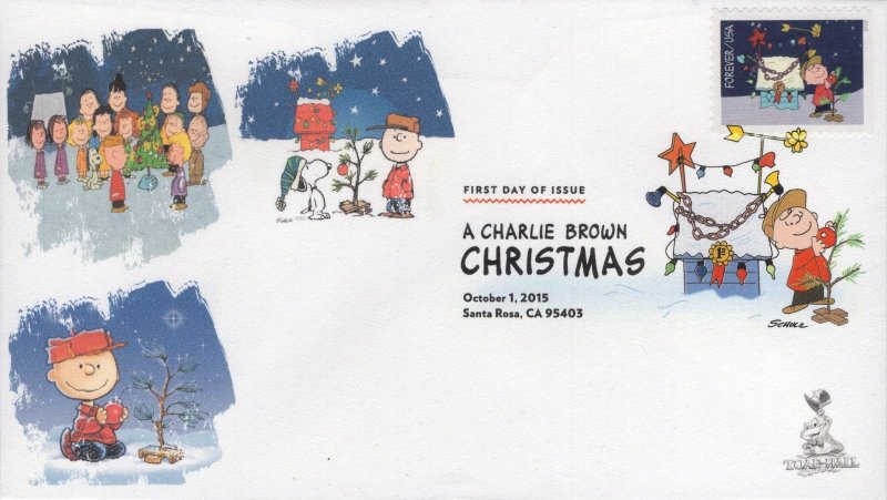 Set of 10 Toad Hall Printed FDCs for the 2015 A Charlie Brown Christmas Stamps
