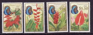 St Lucia-Sc#1010-3-unused NH set-Christmas-Flowers-1994-please note there is a s