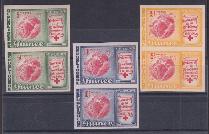 Guinea Sc 309-311 MNH. 1963 Red Cross, imperf pairs, XF