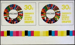 SINGAPORE 1971 Heads of Govt 30c IMPERF PROGRESSIVE PROOF PAIR.............48824