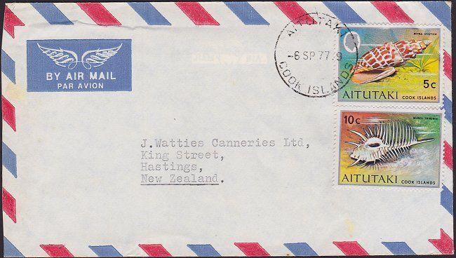 AITUTAKI 1977 cover to New Zealand - shells franking........................2202