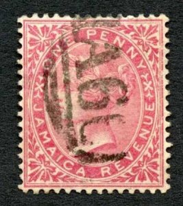 Jamaica SGF3 1d postal Fiscal Wmk Crown CA (sideways) A66 Port Maria Pmk