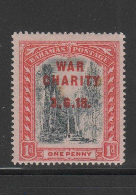 BAHAMAS #B2  1919  1p QUEENS STAIRCASE OVPRT  MINT VF LH  O.G