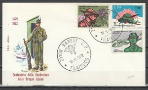 Italy, Scott cat. 1067-1069. Alpine Corps. Mt. Climbing. First day cover. ^