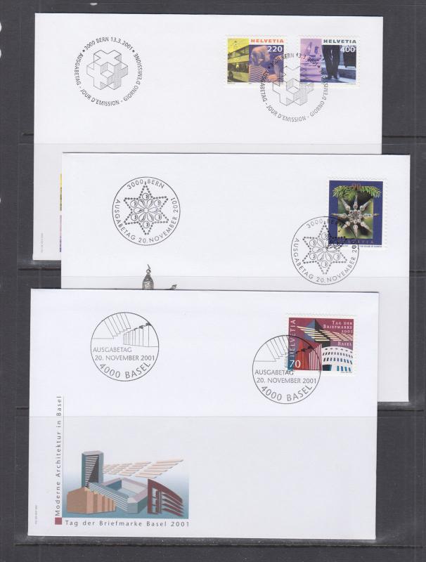 Switzerland Mi 1746/1777, 2001 issues, 5 complete sets on 5 official FDCs, VF