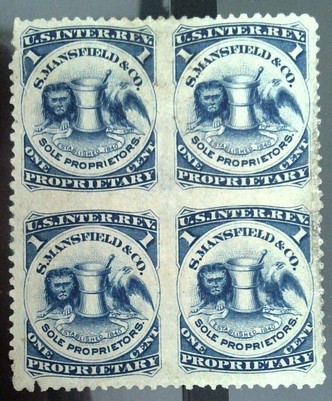 Scott#RS174dj - 1c Blue - Wmk 191R -Block of 4, imperf btwn - S.Mansfield&Co.