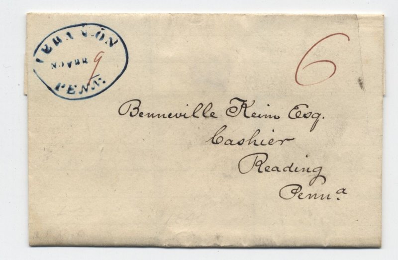 1840 Lebanon PA blue oval handstamp stampless letter [k.375]