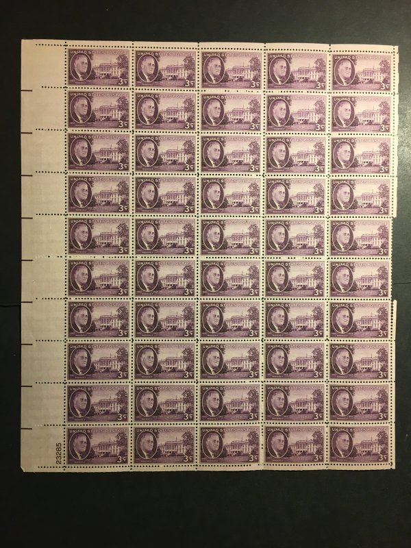 1945 sheet of postage stamps, 3 ¢ Roosevelt, Sc# 932