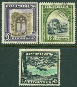 EDW1949SELL : CYPRUS 1934 Scott #133-35 Very Fine, Used. Catalog $143.00.